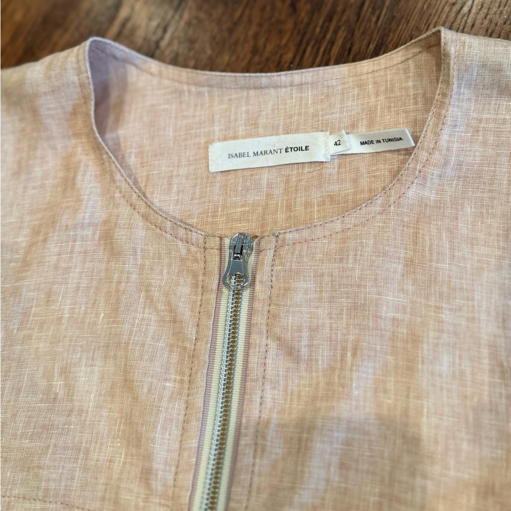 Isabel Marant Étoile Beige and Pink Colorblock Linen Bomber Jacket Size 42 - Picture 4 of 7